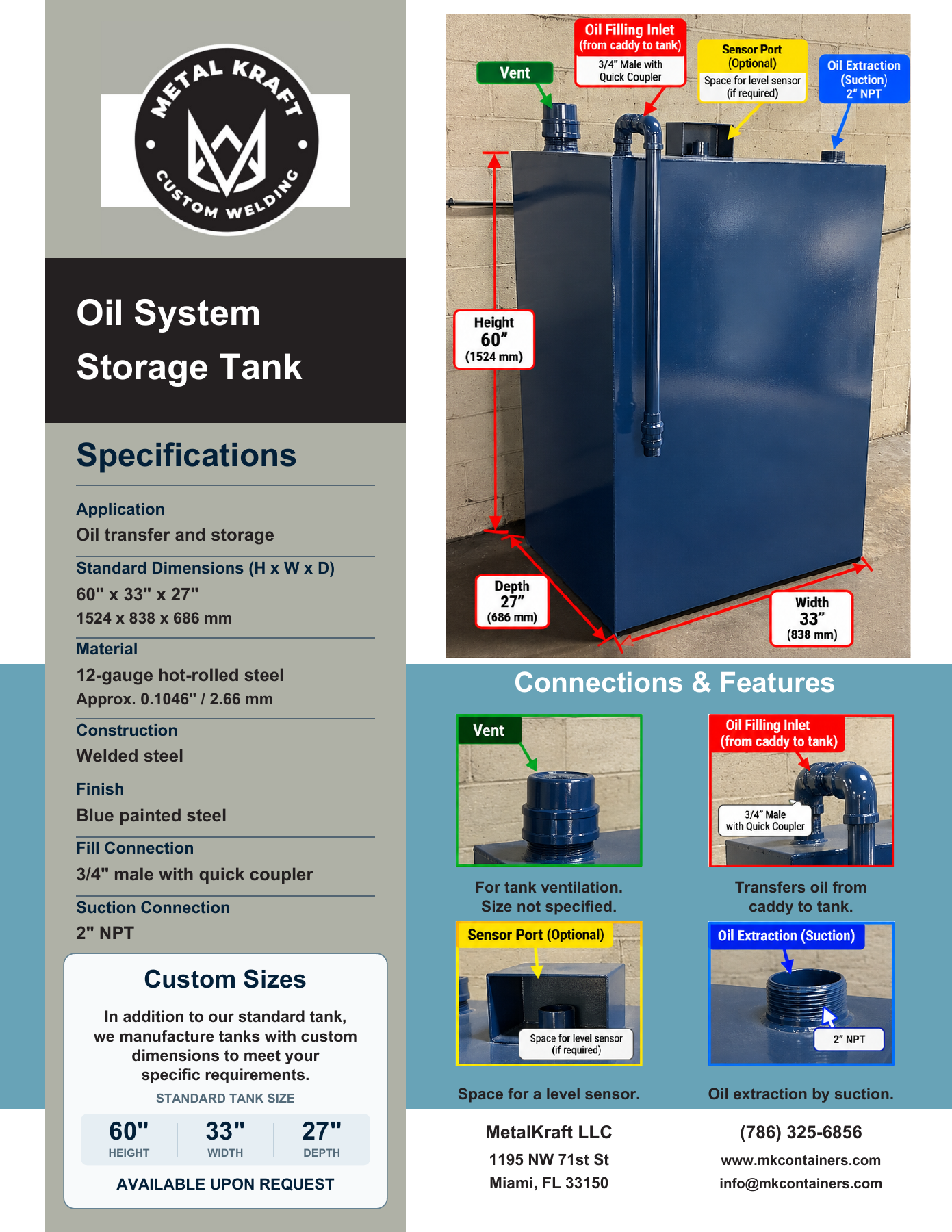 Oil System Storage Tank spec sheet PDF preview